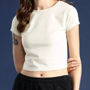 M&H Easy Women Solid Crop T-shirt ( acrylic on T-shirt)